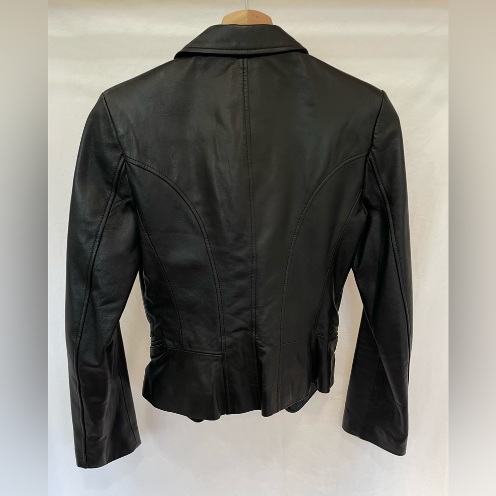 Nix Jeans Fitted waist Black lambskin leather shaped jacket Deep V Korean brand - Picture 7 of 17